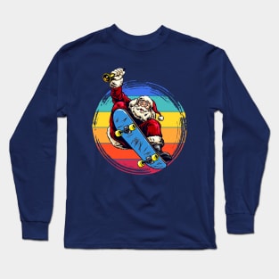 Santa Skateboarder Happy Christmas Merry Christmas Christmas Event Christmas Present Gift for Family for Dad for Mom for Friends for Kids Long Sleeve T-Shirt